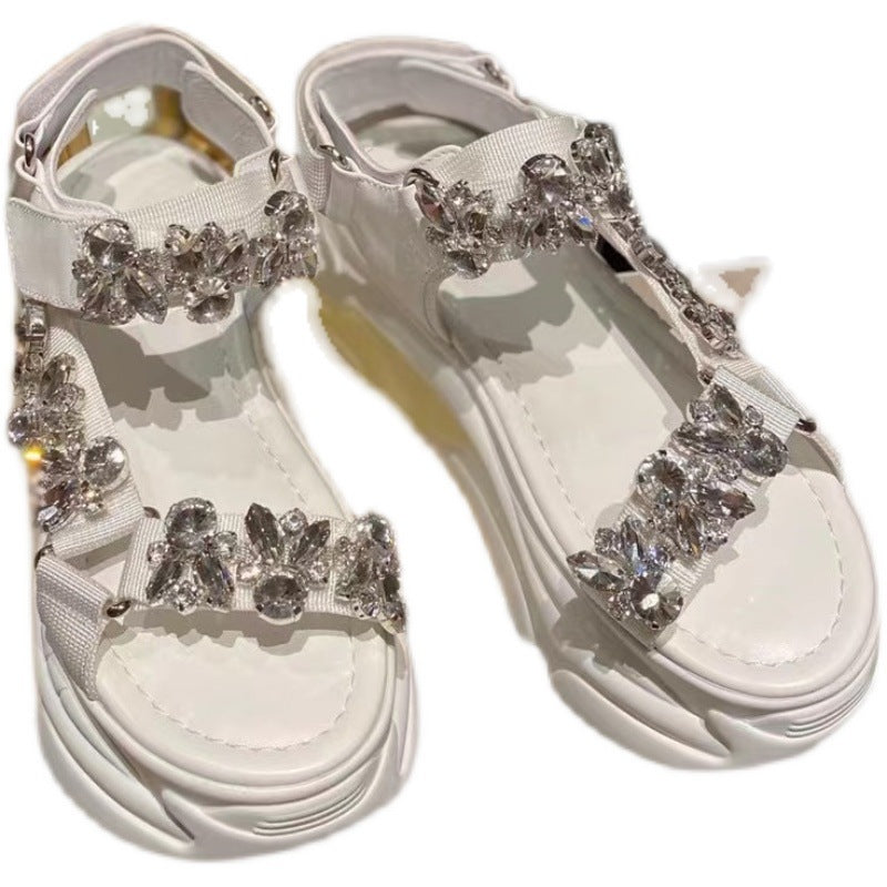 Sandalias de plataforma con diamantes de imitación para mujer, zapatos de plataforma bohemios salvajes de estilo de hadas, productos europeos