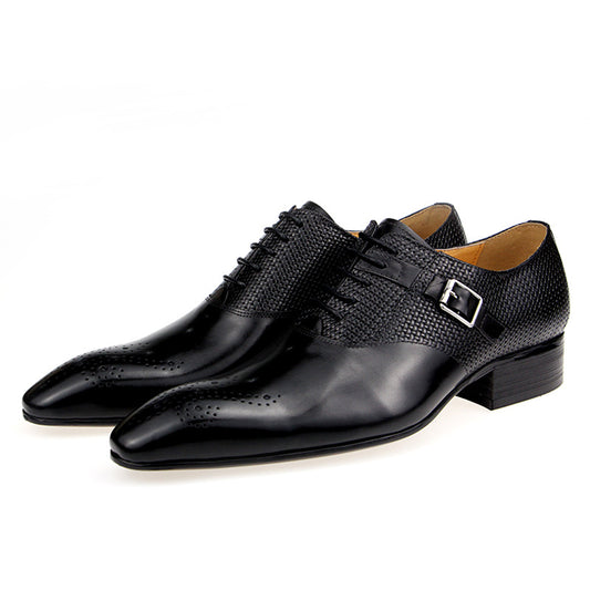 Men's British Pointed Toe Wear-resistant Low-top Leather Carved Shoes