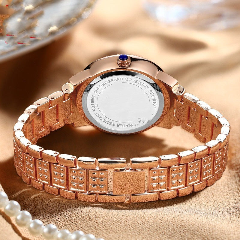 Exquisito y elegante reloj de cuarzo brillante con diamantes.