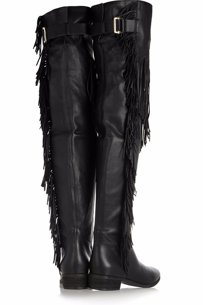 European And American Women's Tassel Flat Over The Knee Boots