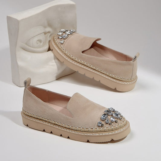 Fashionable Rhinestone Round Toe Comfortable Platform Loafers