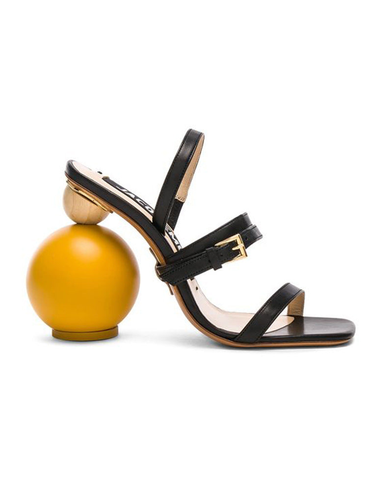 Asymmetrical Building Blocks With Personality Round Shaped High-heeled Sandals